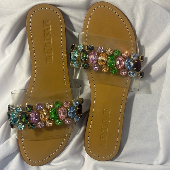 Mystique Agadir Multi Rainbow Leather Slide with Crystals Size 5 - Picture 1 of 7